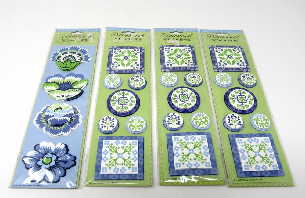 Pooch & Sweetheart 4 Packs Spring Flowers & Tiles 3-D Stickers Punch Studio