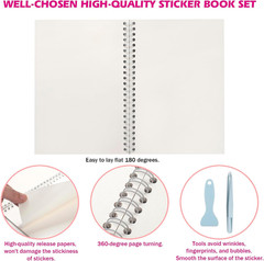 A5 Reusable Sticker Book 60 Sheets, Sticker Collecting Album Organizer, Blank St