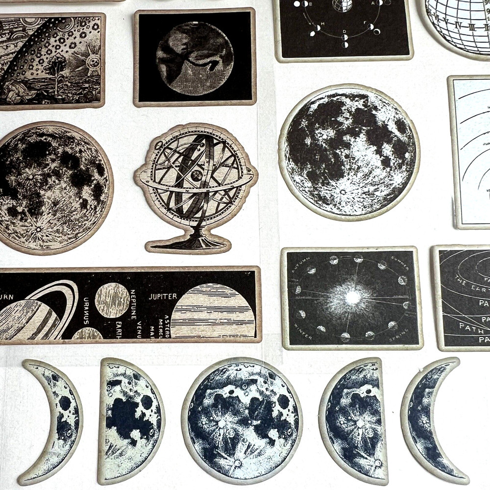 Vintage Style Celestial Moon Lunar Stickers Scrapbooking Journaling Cards