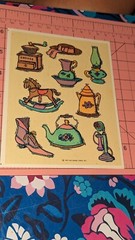 Vintage Hallmark Stickers Victorian Antique Items Oil Lamps Teapot Boot 1 Sheet