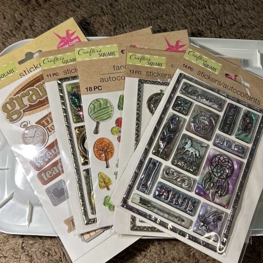 Lot Of 5 Packs Scrapbook Craft Stickers 3-D Glitter Trees Grandpa Birds Shiny