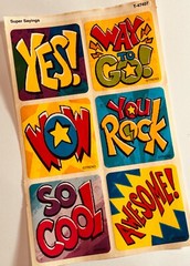 Vintage Sticker Sheet SUPER Sayings YES! Way to Go! Wow You Rock So Cool Awesome