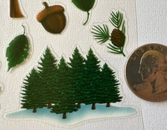 GREEN FOREST Mylar Stickers (19pc)Christmas Tree…Pine…Chestnut…Leaf…Card Making…