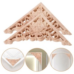 2Pcs Khaki Wooden Applique Carved Decor for Doors Cabinets and Furniture