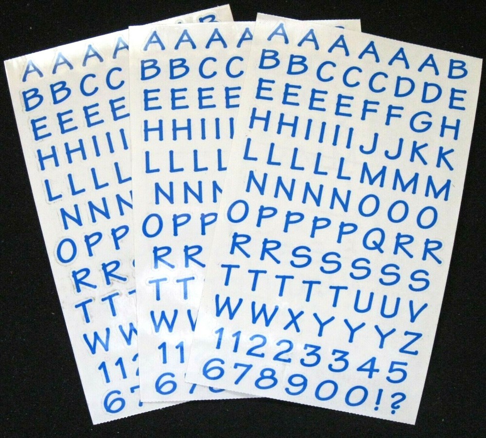 Mrs Grossman Three Sheets 4×6″ ‘Casual Alphabet, Blue’ -285 letters & #s total)