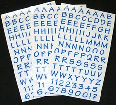 Mrs Grossman Three Sheets 4×6″ ‘Casual Alphabet, Blue’ -285 letters & #s total)