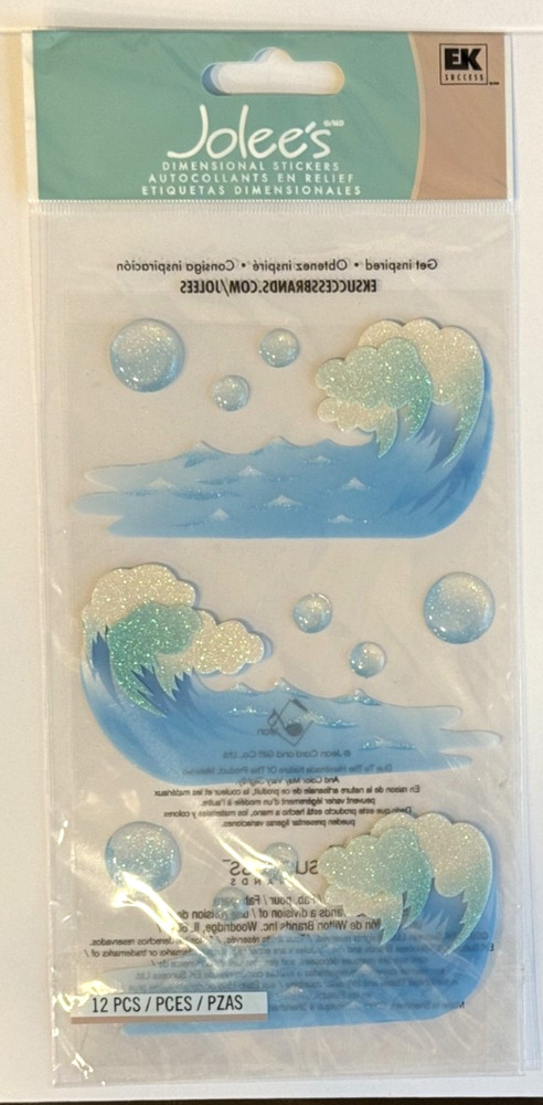 Jolee’s Boutique Dimensional Stickers WAVES VELLUM 12 Pieces Ocean Surfing