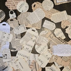 20 Die Cut Paper Tags – Vintage Book Pages Sheet Music Scrapbooking Junk Journal