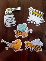 STICKERS x 5 Honey Bee Apiculture Beehive Cartoon Large Sticker BEE3