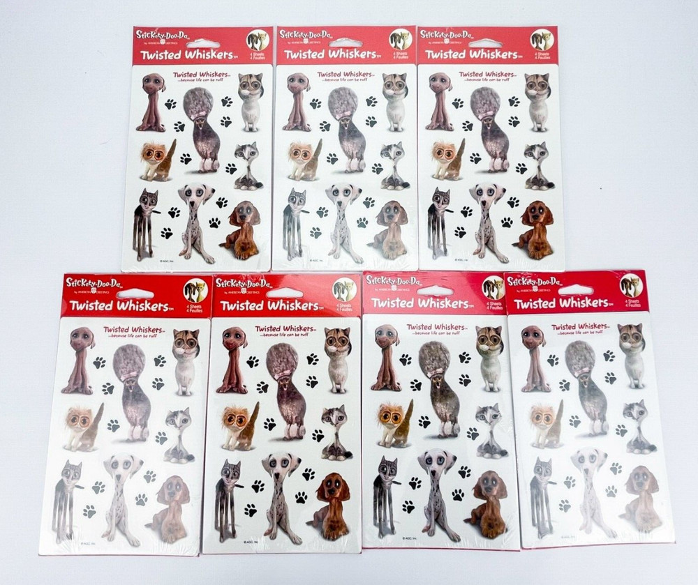 Stickety Doo Da Twisted Whiskers Stickers Lot Of 7 Kitten Cat Dog Puppy Big Eyes