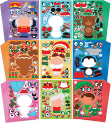 48Pcs Christmas Make a Face Sticker Sheets Kids DIY Party Favor Crafts Xmas Fun!