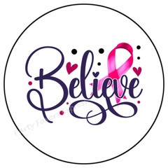 BELIEVE PINK RIBBON BREAST CANCER AWARENESS ENVELOPE SEALS LABELS STICKERS