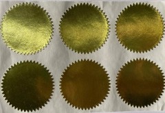 GOLD METALLIC ROUND ENVELOPE SEAL Sticker(6pc) Shine•Christmas•Award•Card Making