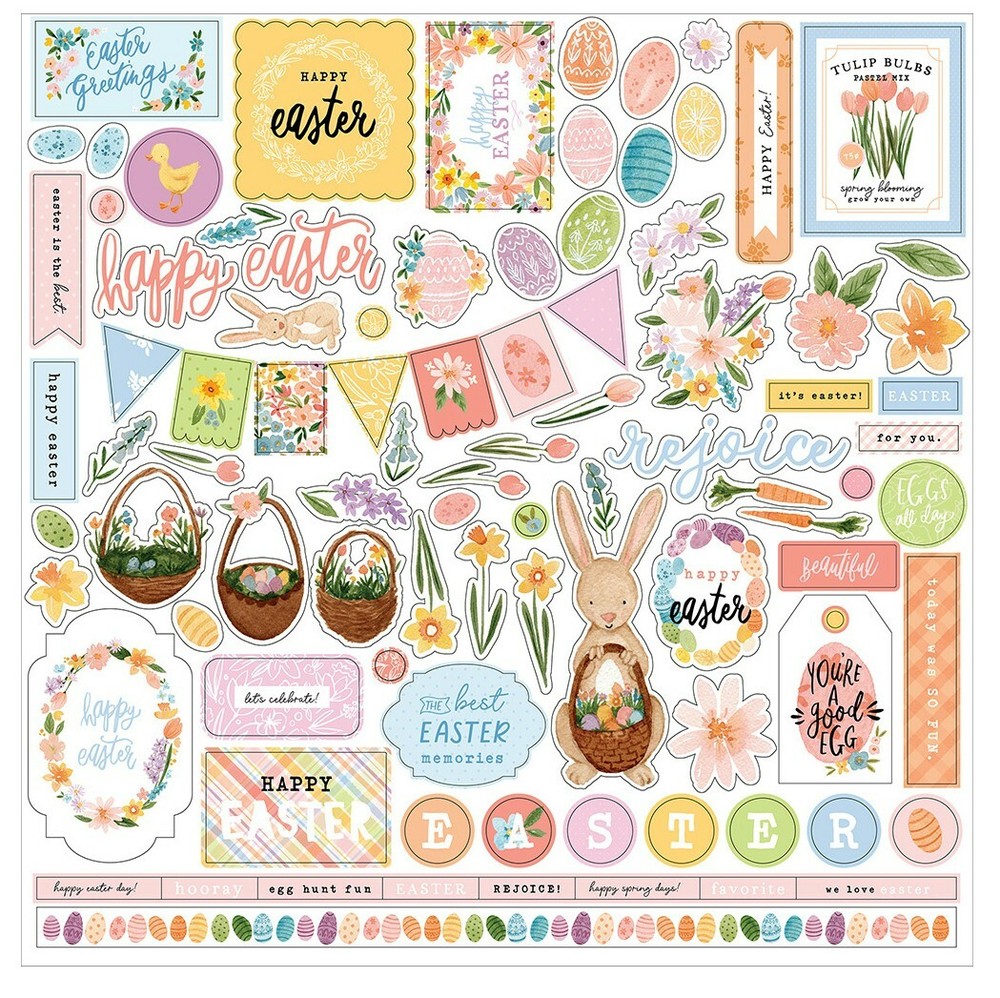 (1) 12×12 Sheet Echo Park Paper MY FAVORITE EASTER Scrapbook Element Stickers