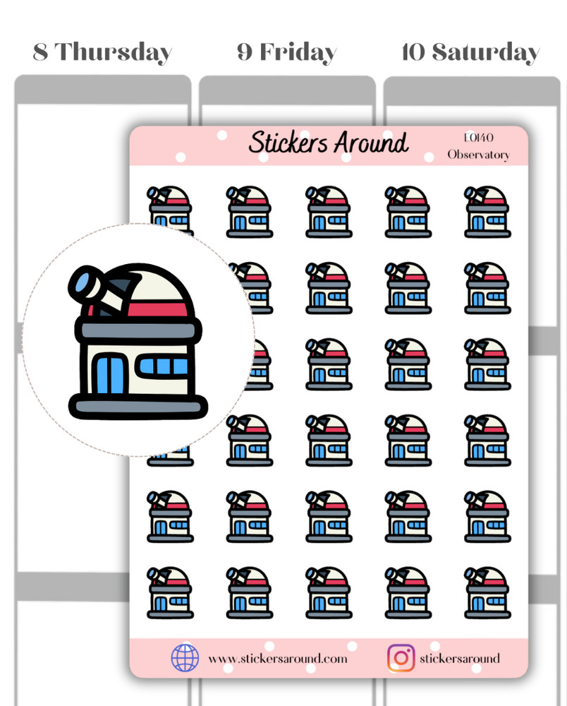 Observatory Icon Planner Sticker, Astronomy Telescope Sticker, Calendar Sticker