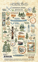 Graphic 45 ADVENTURE AWAITS Ephemera Assortment 66 Die Cut Pieces Lake Camping