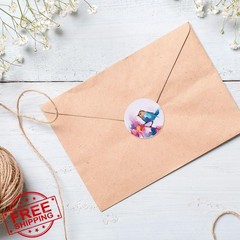 Brush Stroke Birds Envelope Seals 144 Stickers 4 Designs Round