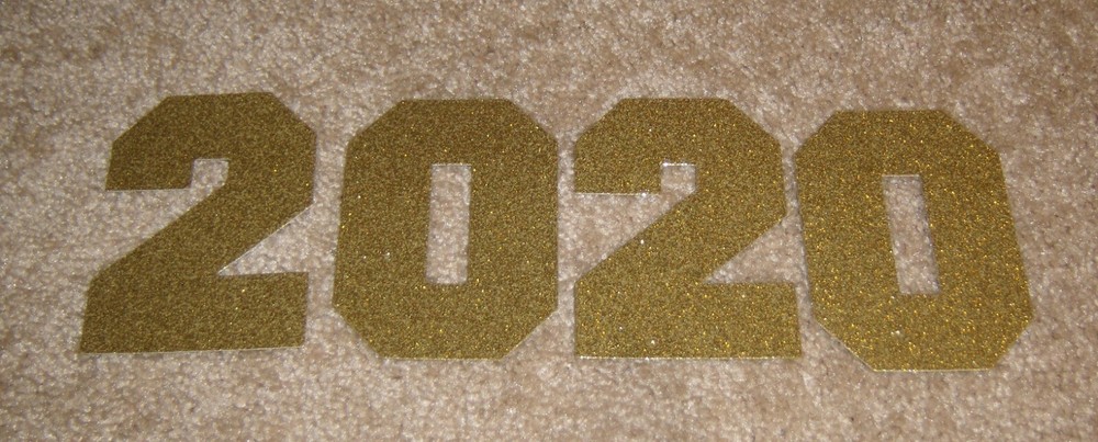 AccuCut Design Collegiate 4inch Numbers ~ 2020……in Gold Glitter Cardstock