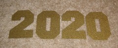 AccuCut Design Collegiate 4inch Numbers ~ 2020……in Gold Glitter Cardstock