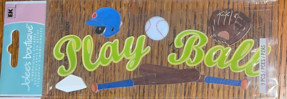 Jolees PLAY BALL Title Baseball Bat Field Base Helmet Sports Scrapbook Stickers