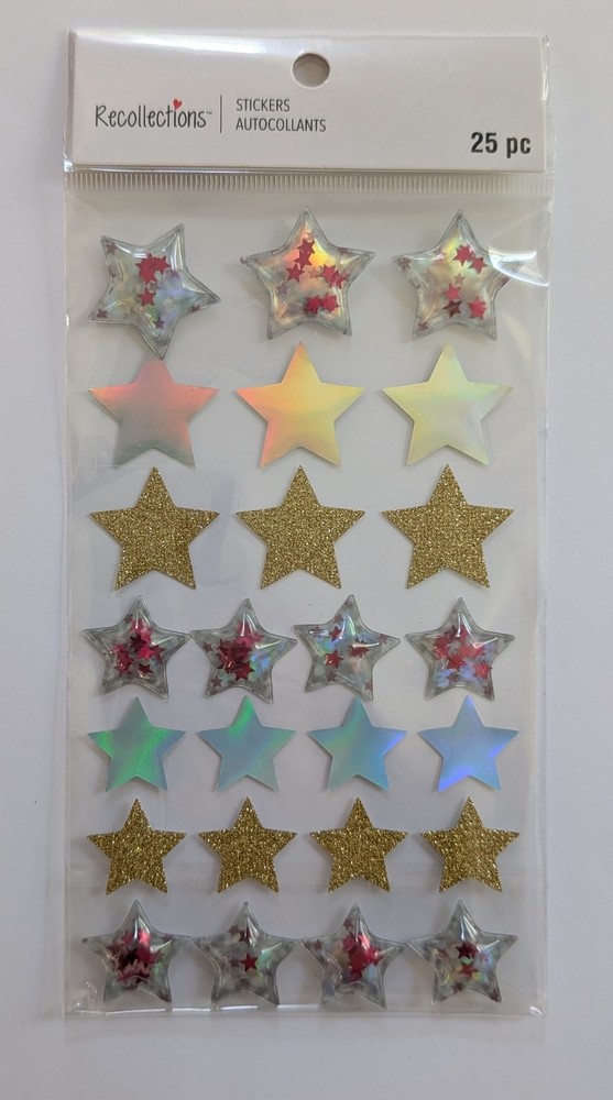 Silver & Gold Glitter Shaker Stars Scrapbooking Stickers by Recollections