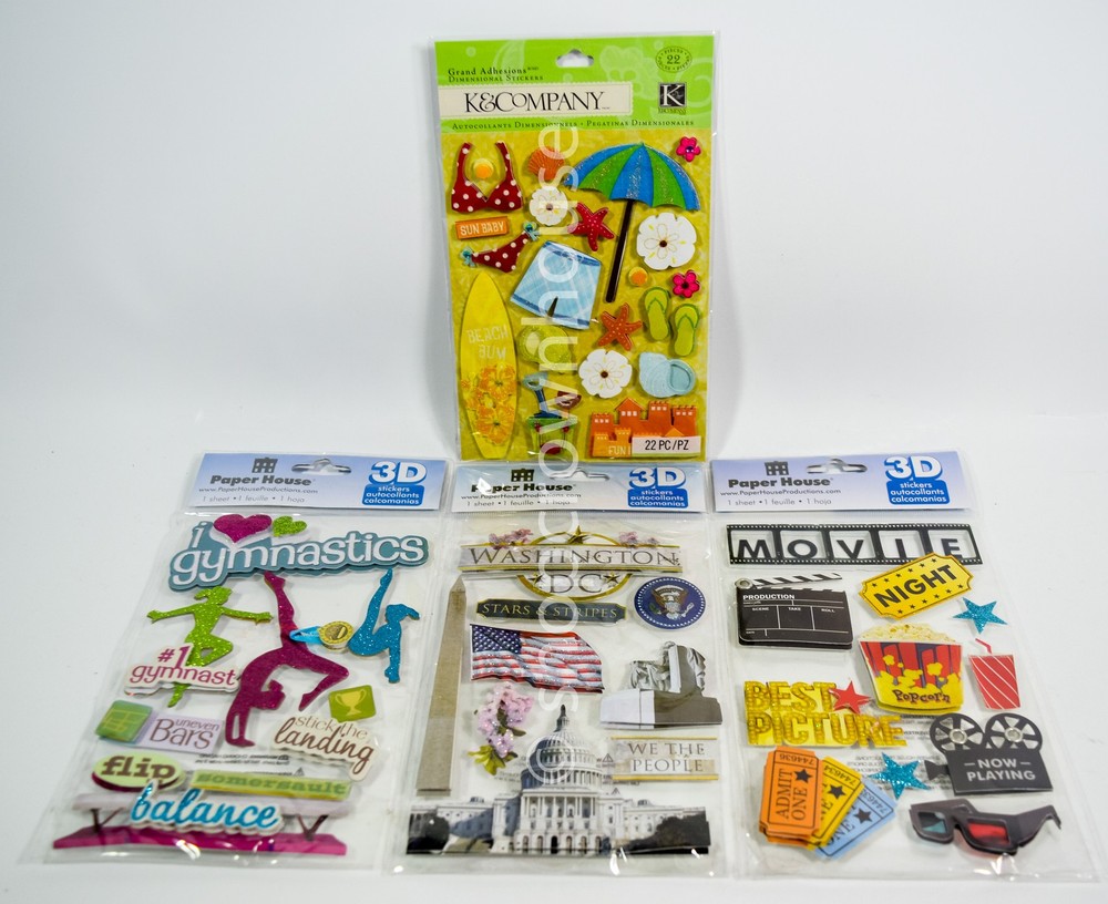 4 packs of Paper House / K & Company 3D Scrape booking Stickers Multiple Subject