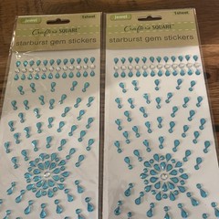 Crafters Square JEWEL STARBURST GEM STICKERS Blue/Clear 2 Sheet 3.75″X10.25″ NIP