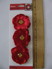 Jolee’s Holiday RED & GOLD GEM FLORALS Fabric Flowers 3 Pieces NEW