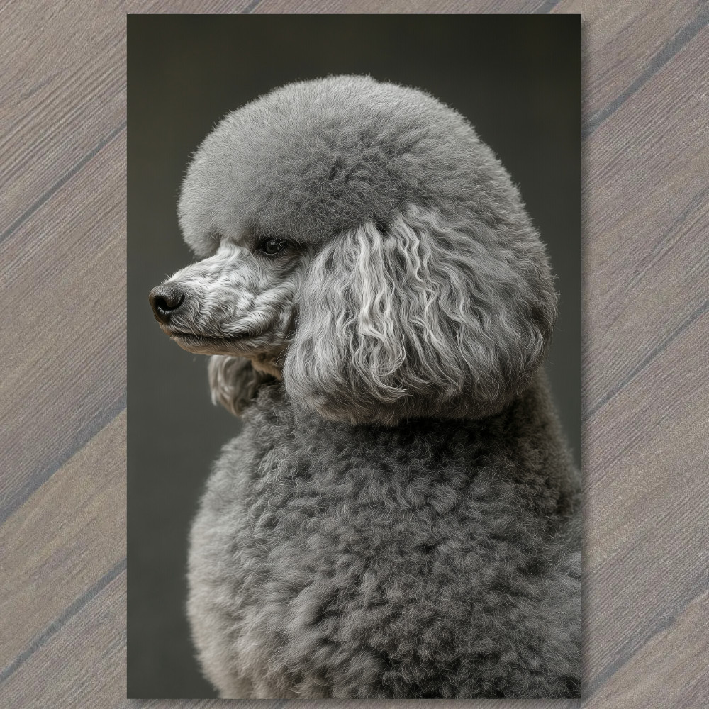 STICKER Poodle White Gray Round Fluffy Fur Detailed Portrait Cute Fun