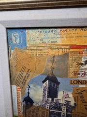 1950s 60s Framed Travel England London Scrapbooking Collage Coins 24 X 16”