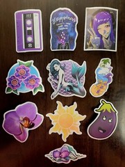 STICKERS x 10 Purple Inspiration Mermaid Flowers Sun Orchid Tape Eggplant 32A7