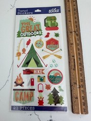 Sticko Themed Stickers 21PC Great Outdoors Fish Swim Hike Camp Tent Scrapbooking