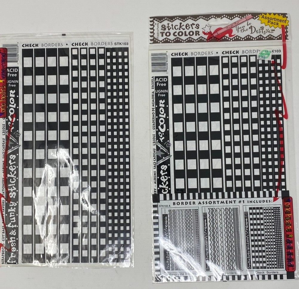 Design Lines Border Stickers to Color Checkered Fresh & Funky Vintage NOS Sealed