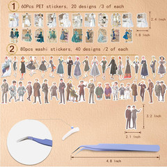 140Pcs Vintage Washi Stickers for Scrapbooking Supplies, People Scrapbook Sticke