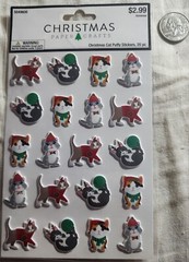 Christmas Cat Puffy Stickers. 20 pieces. Christmas Paper Crafts.