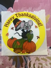 Vintage Medibadge Imperfect Happy Thanksgiving Sticker Mod 2.5” Inches