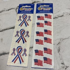 US Flag Stickers Red White Blue Ribbons Scrapbooking Patriotic 4th Of July Lot