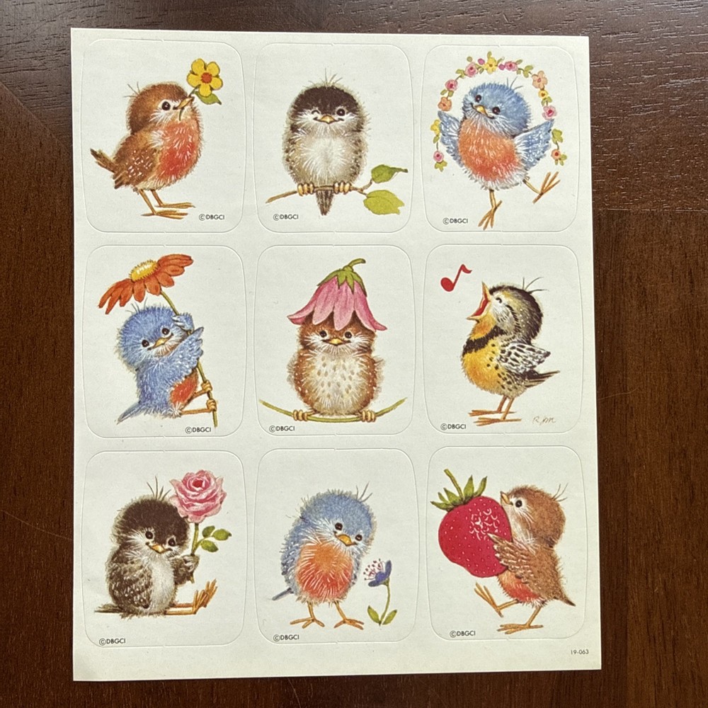 Vintage 80s Drawing Board DBGCI STICKER SHEET – CUTE BIRDS – FUN Perk Ups 19-063