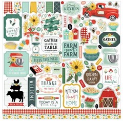 (1) 12×12 Sheet Carta Bella Paper SUNFLOWER MARKET Scrapbook Element Stickers