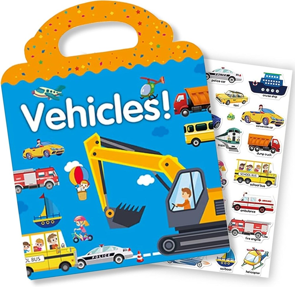Reusable Sticker Book for Kids, Vehicles Truck Stickers Educational Learning…