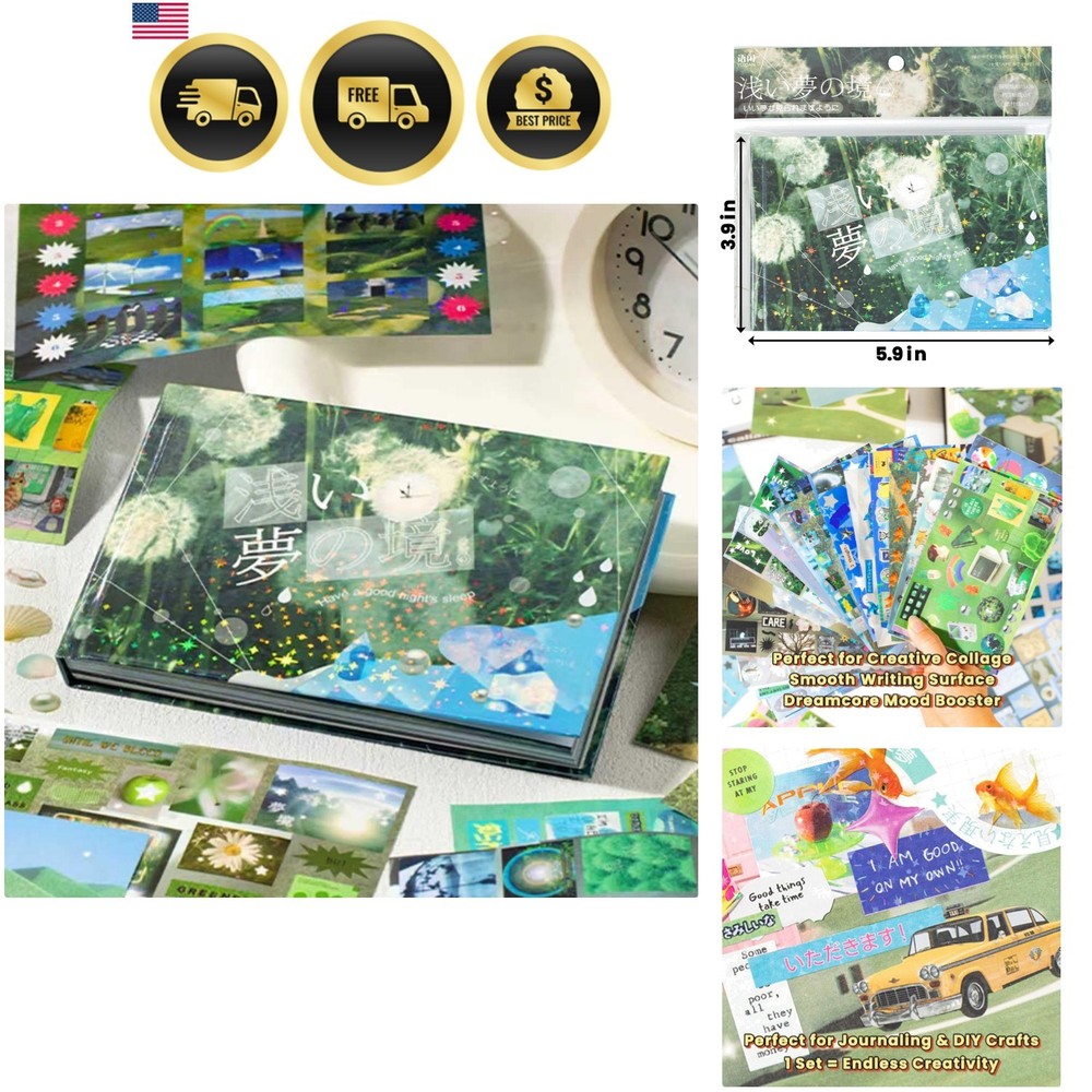 Dreamcore Aesthetic Sticker Book, 72 Sheets with Mixed Materials, Writable Pa…