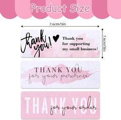 3 Rolls 1 X 3 Inch Thank You Sticker, Thank You Stickers Small Pink&White