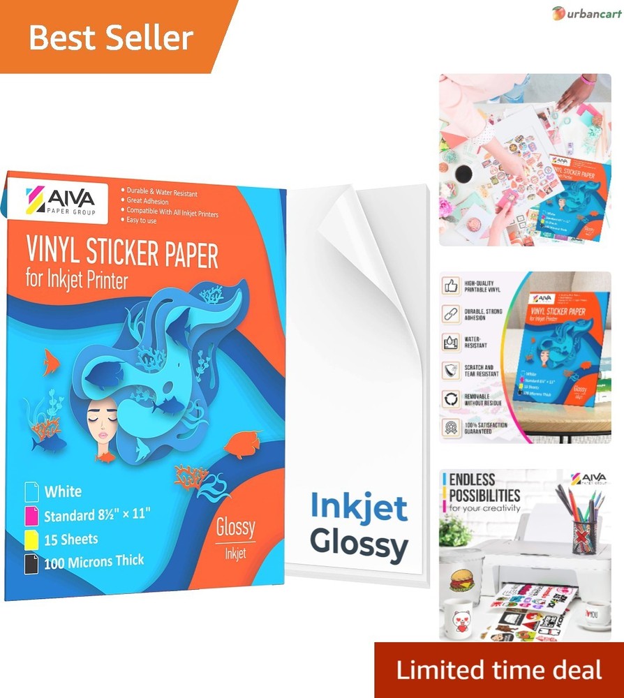 Glossy Waterproof Printable Vinyl Sticker Paper – 15 Sheets for Inkjet Printers