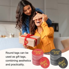 100 Pcs 1 Inch Thank You Gift Tags Round Paper Labels with String Black