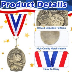 36 PCS Social Studies Award Medals Bulk With Neck Ribbons Gold Trophy