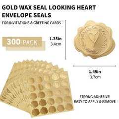 Gold Embossed Wax Seal Looking Heart Envelope Seals for Wedding Invitations