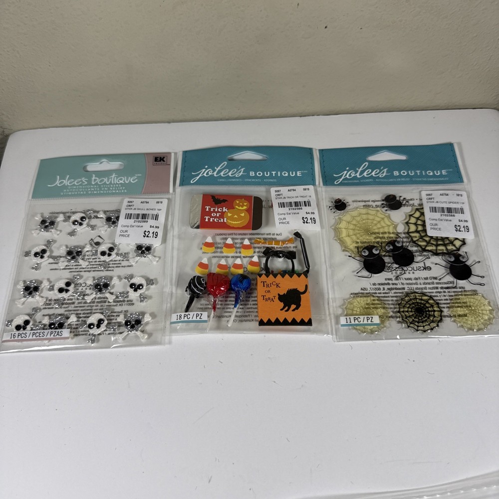 Jolee’s Boutique Stickers – Glitter Skulls, Trick Or Treat, Cute Spiders & Webs