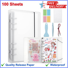 100 Sheets Reusable Sticker Album with Pockets, Book with Tweezer & Spatula (A6)