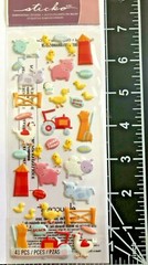 Sticko Baby Farm Animals Puffy Plastic Stickers 41 per Pack Lot of 3 Packages
