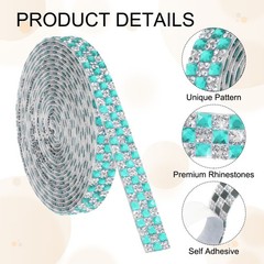 3 Yard Rhinestone Ribbon, 4mm x 4mm Crystal Rhinestone Strips, Blue